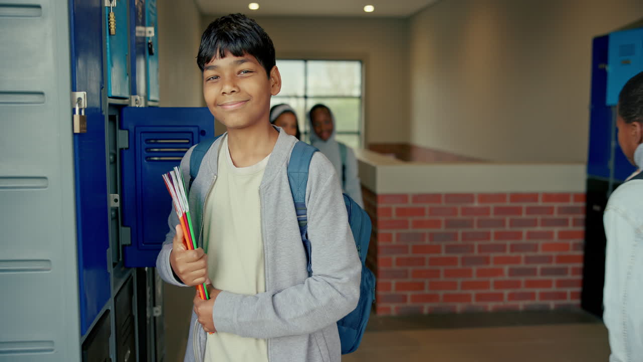 Students in a school hallway with lockers