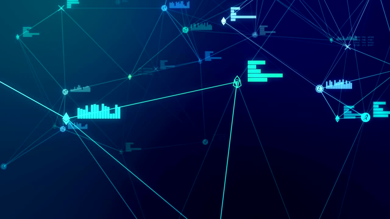 Futuristic abstract blue cryptocurrency network connection seamless animation