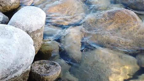close-up view or rocks under clear, rippling water on summer day. shallow water. outside