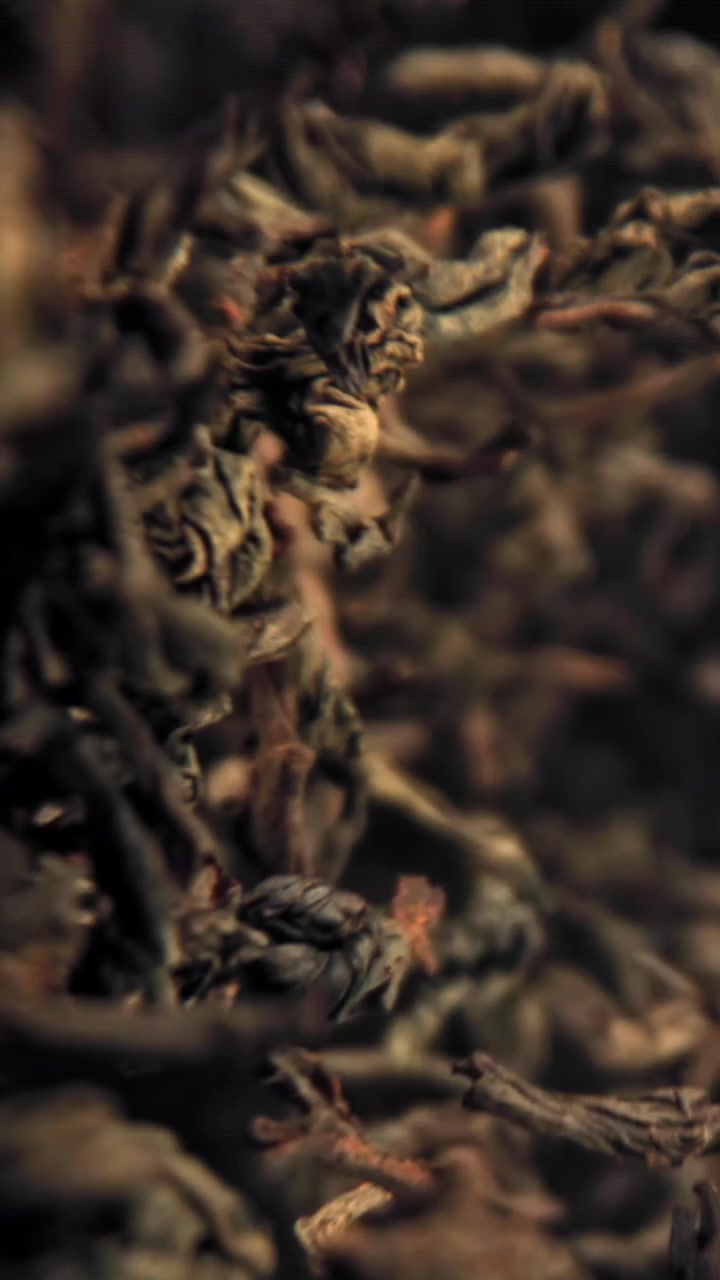 Macro Shot of Dried Tea Leaves Falling in Slow Motion