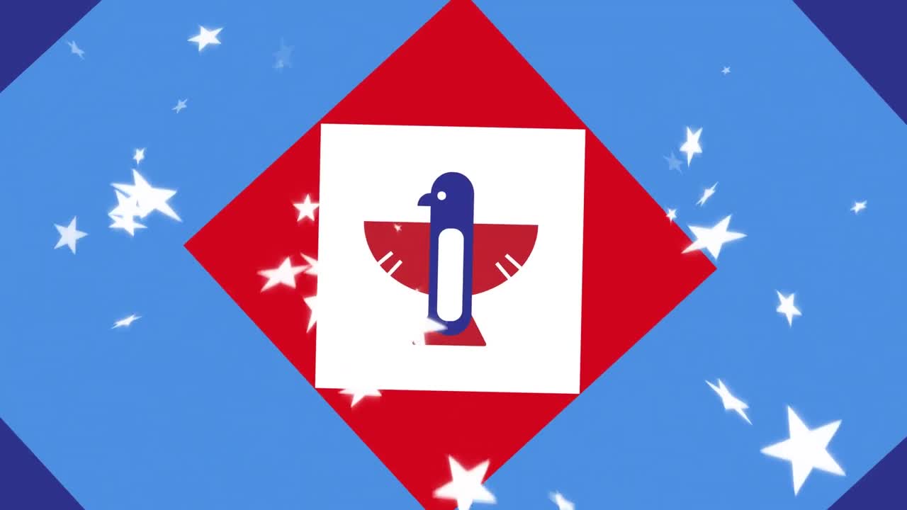 미국 국기 의 빨간색 과 파란색 으로 된 독수리 위 의 별 들 의 애니메이션