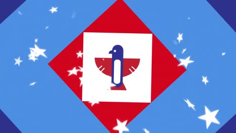 Animación-De-Estrellas-Sobre-águila-En-Colores-Rojo-Y-Azul-De-La-Bandera-De-Los-Estados-Unidos-De-América