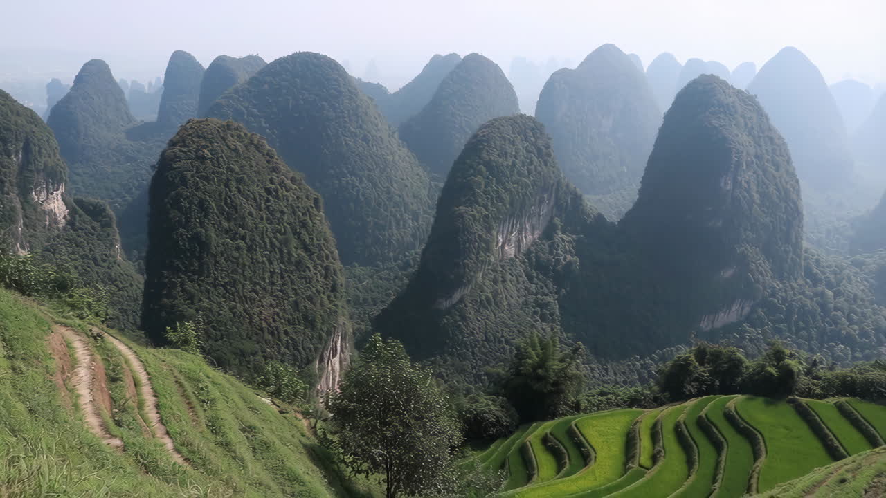 Scenic mountain landscape with rice terraces