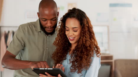 tablet, e commerce and business people with sales