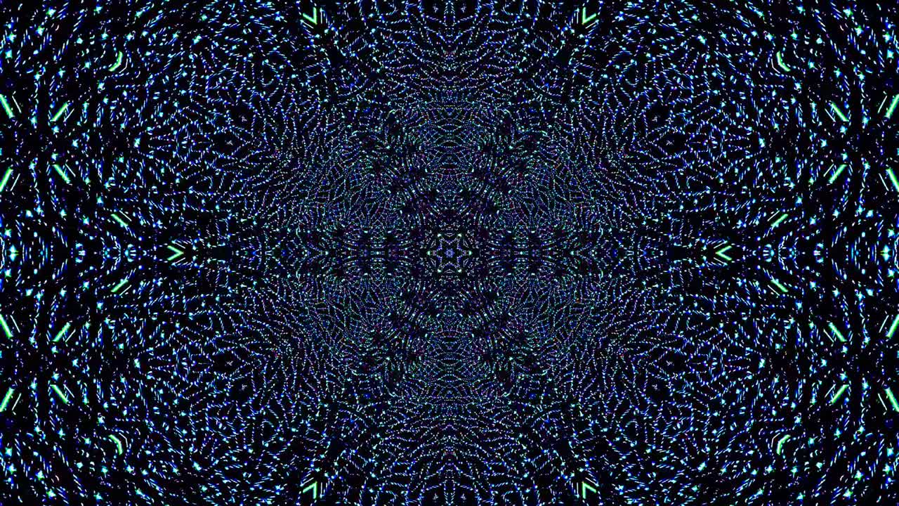 light wave abstract dots set blue color kaleidoscope black background