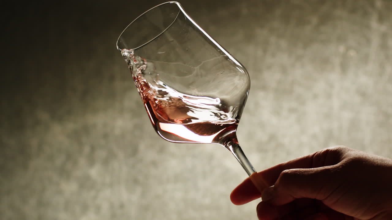 Orange or white wine bottle and glass against a sunset in a peaceful vineyard, pouring of ecological natural wine.