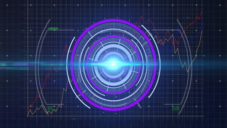 animación de la brújula sobre gráfico científico y datos
