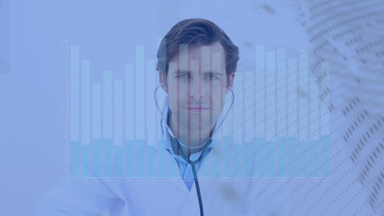 animación del procesamiento de datos sobre el médico masculino caucásico