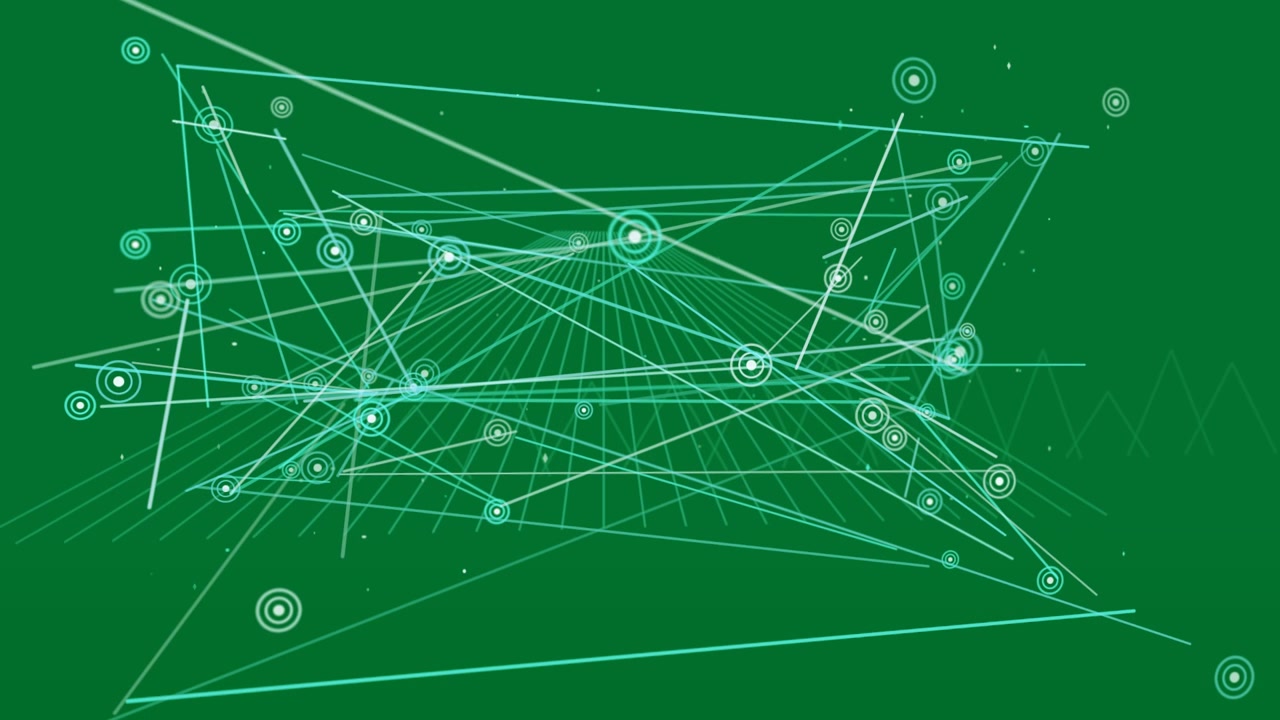 Grid emitting lines, rotating frame, popping markers, linking, showing data on transparent backdrop