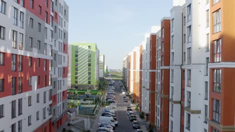 slow shooting from a height of drones residential complex of houses for human life is built on the latest technologies with creative design