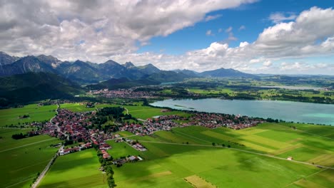 panorama from the air forggensee and schwangau, germany, bavaria