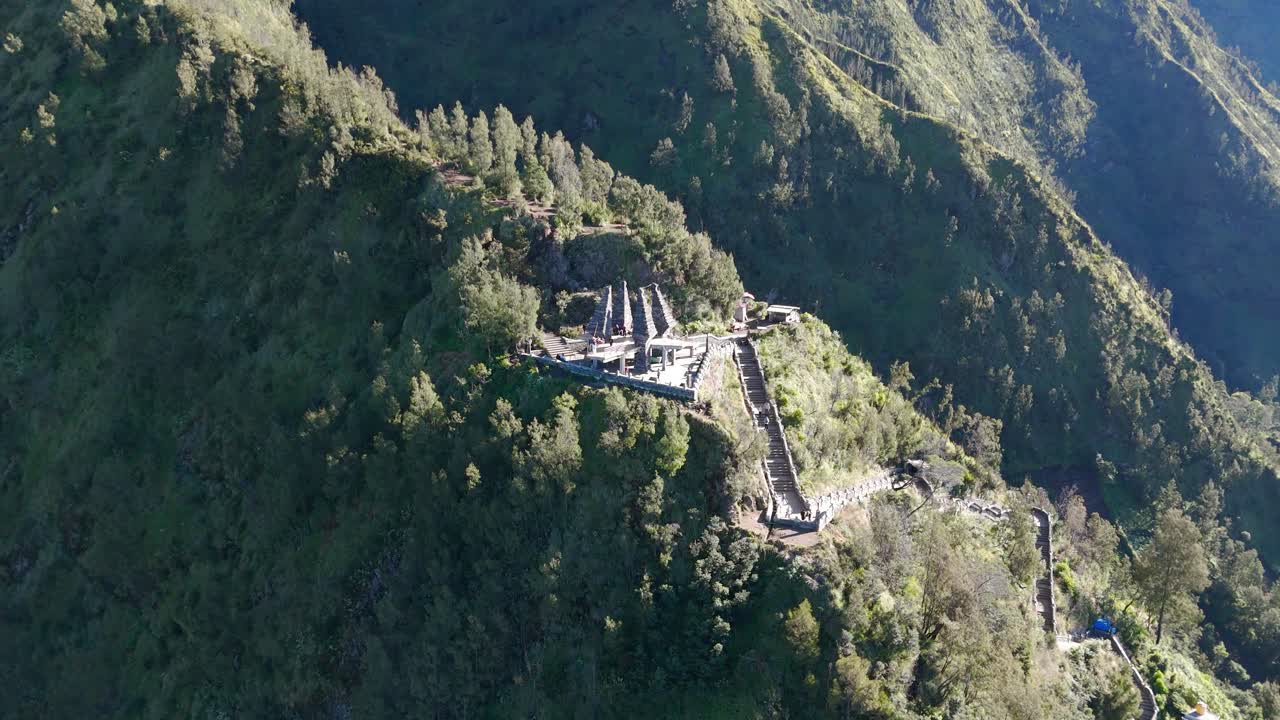 Pura Luhur Poten Sacred Hindu Temple At The Base Of The Active Mount Bromo Volcano In East Java, Indonesia. Aerial Shot