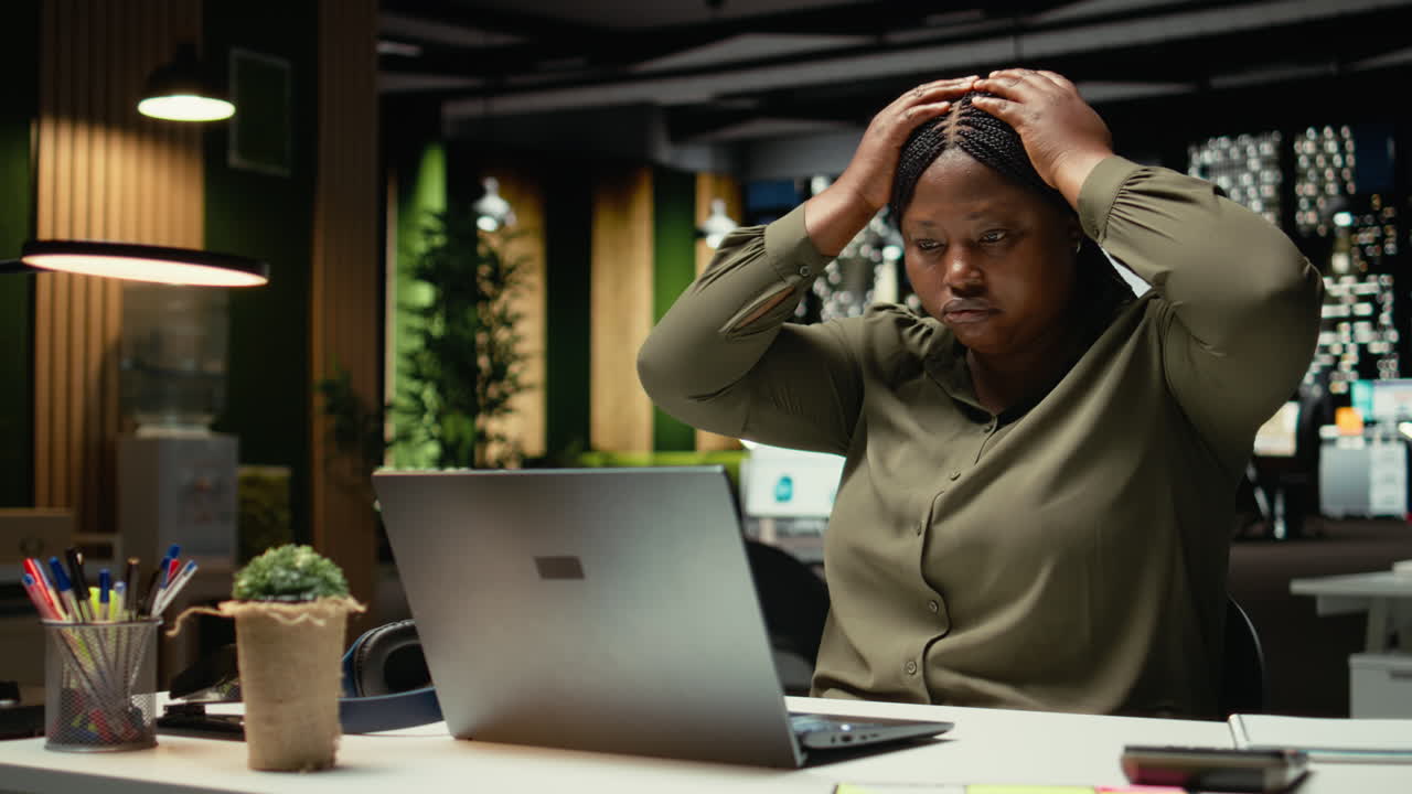 Distressed troubled worker struggling with mental exhaustion and discomfort