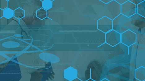 animation of chemical formulas over diverse female and male doctors