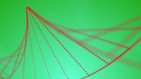 Animation-Von-Partikeln,-Die-Eine-DNA-Struktur-Vor-Grünem-Hintergrund-Mit-Farbverlauf-Bilden