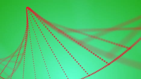 animación de partículas que forman una estructura de adn contra un fondo de gradiente verde.