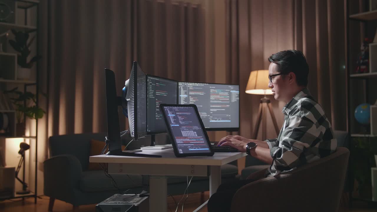 Programmer working late night at home