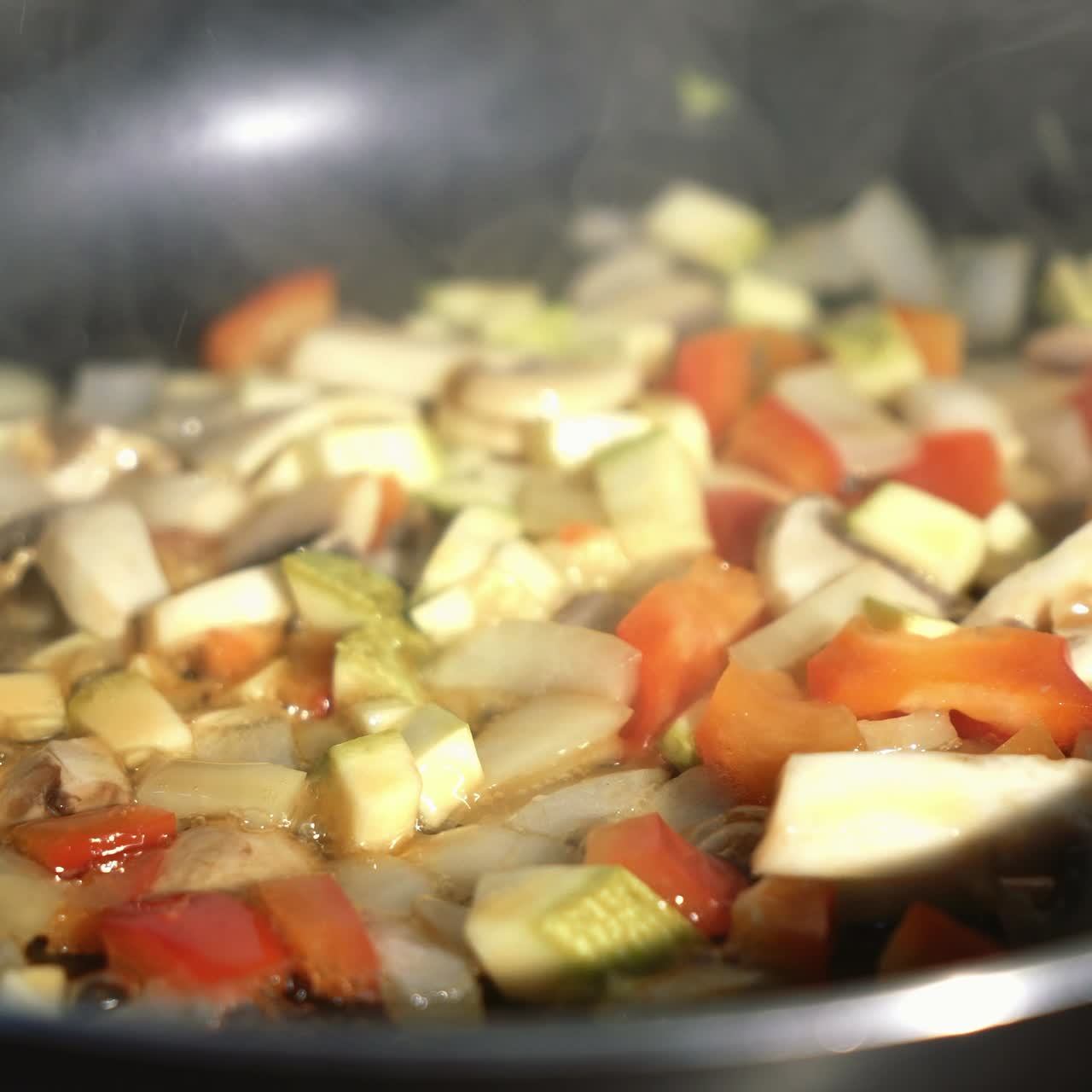 Vegetable stir fry in frying pan