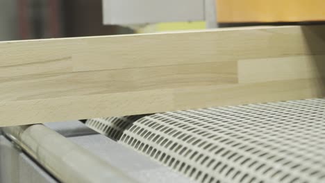 wood plank processing on a conveyor belt