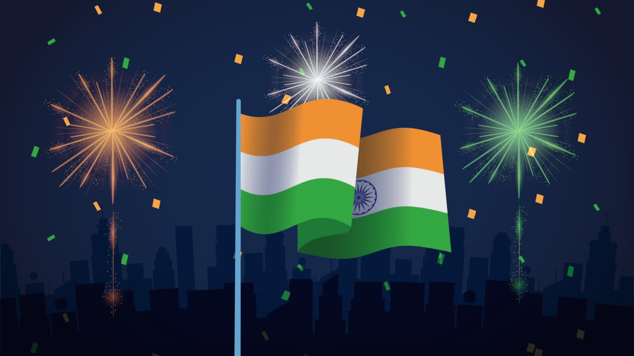 발과 불꽃놀이로 인도 독립기념일