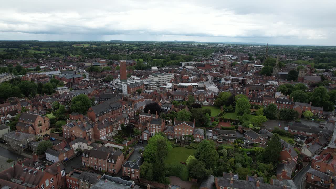 Shrewsbury town , centre Shropshire England drone aerial view