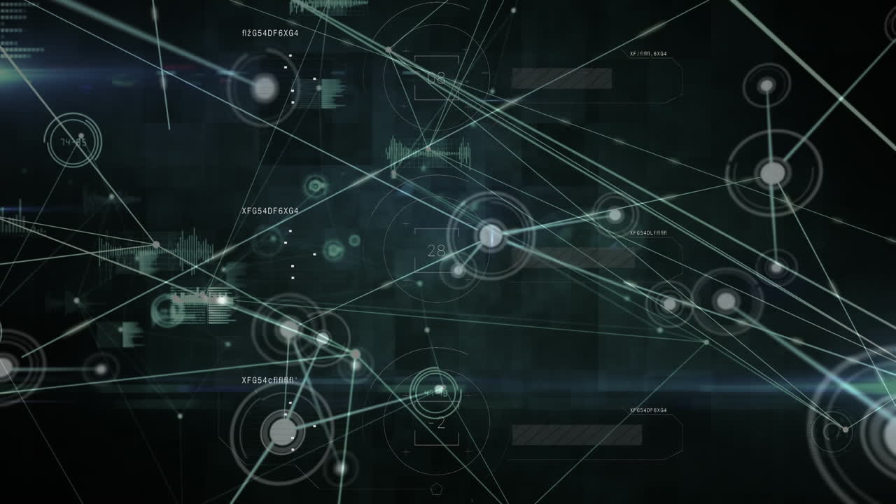 animación del procesamiento de datos en pantallas y red de conexiones