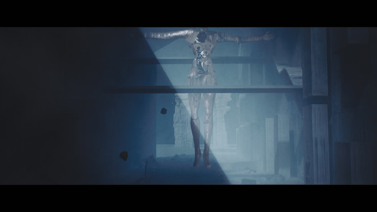 Ancient Digital Figure in Ruins