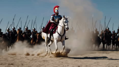 ancient battle scene with horseback riders
