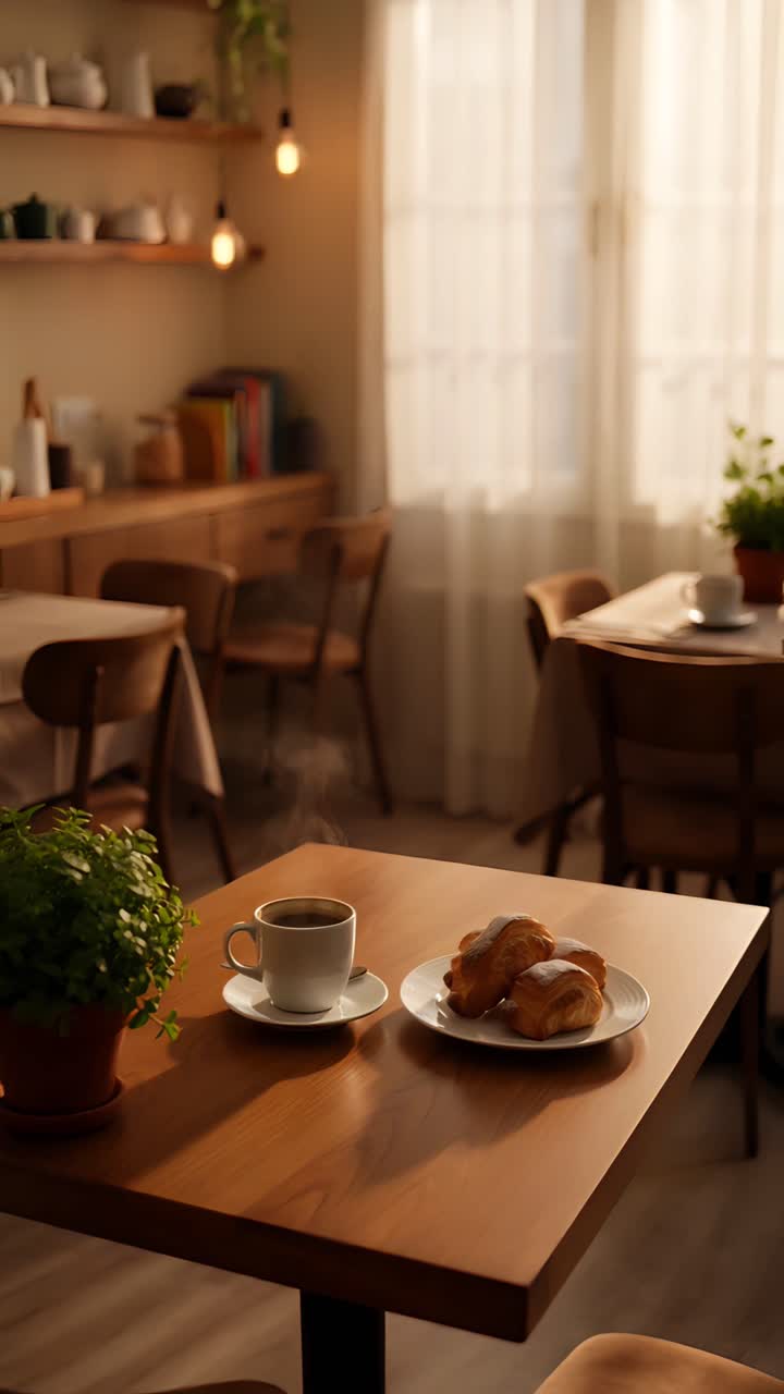 Interior de cafetería estético con ambiente acogedor 4K