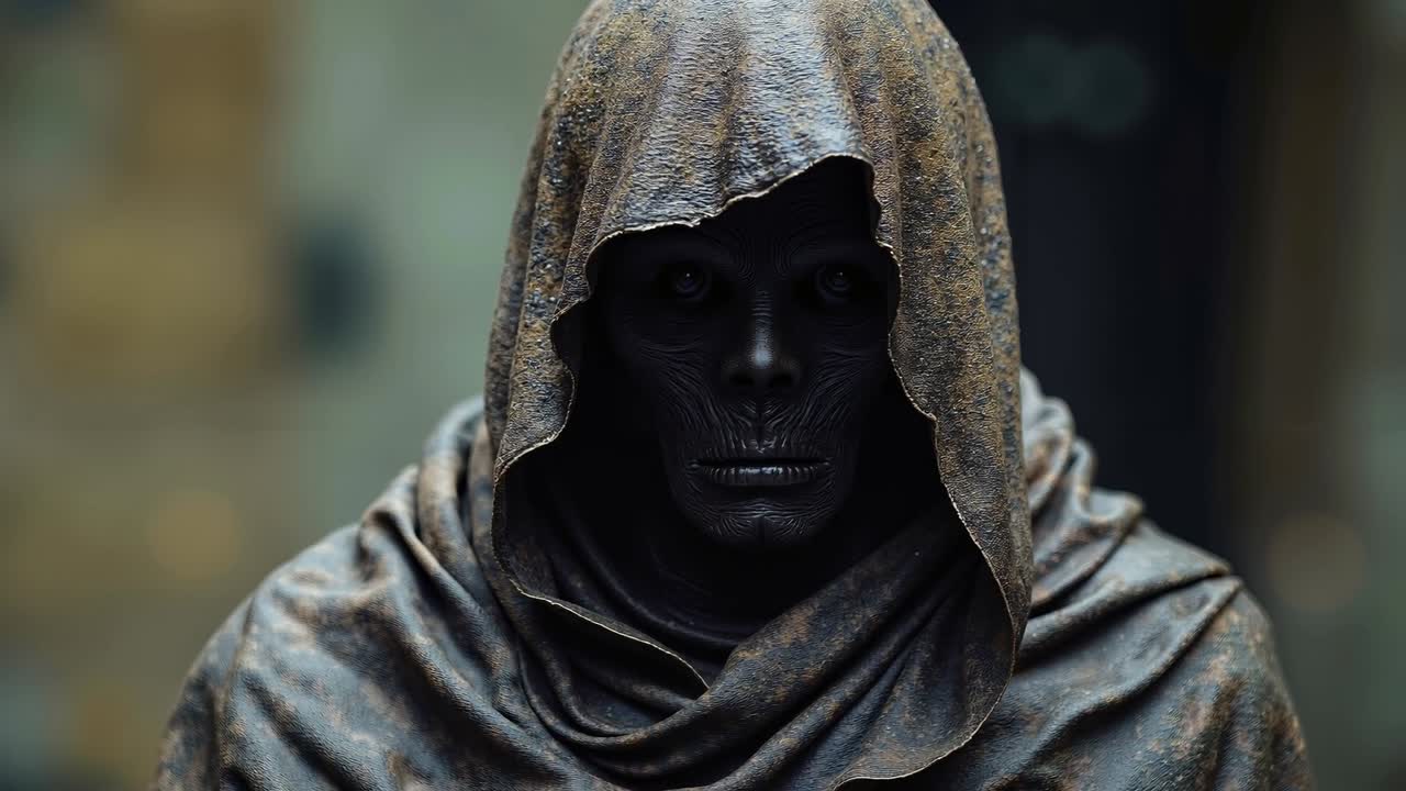 una estatua de un hombre con una capa encapuchada