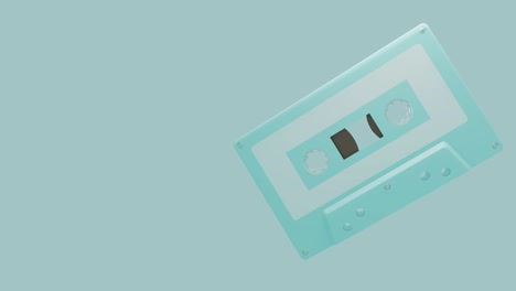 pale blue cassette tape isolated on a blue text space.loop able 3d animation.