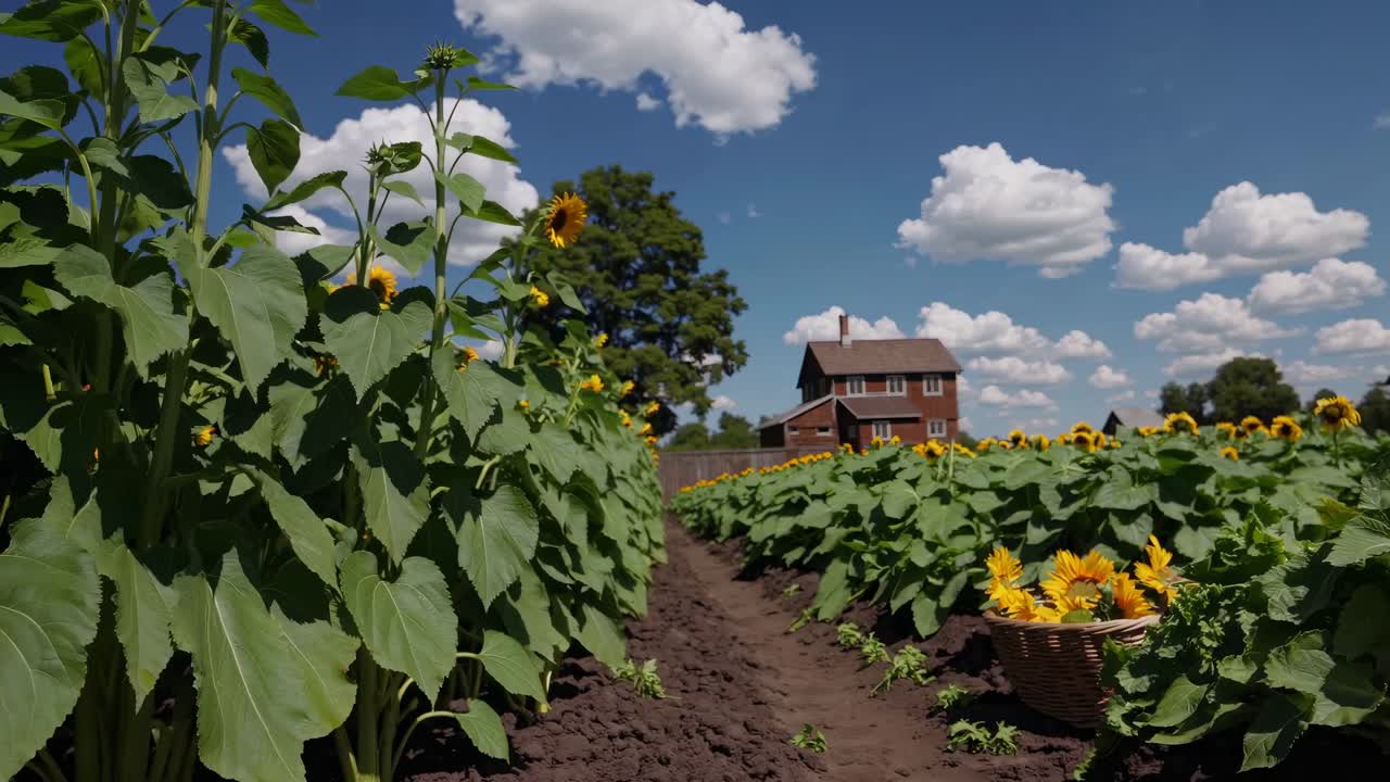 Sunflower Field with Harvest Basket