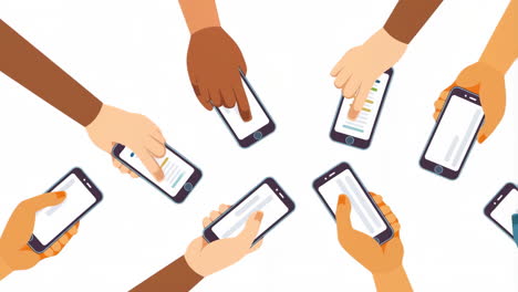 diverse hands holding smartphones in a circle