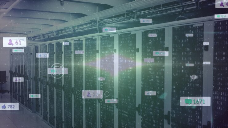 Processing data animation over server racks in technology facility environment