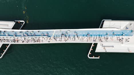 aerial top down view of lille langebro pedestrian and cyclist bridge, denmark