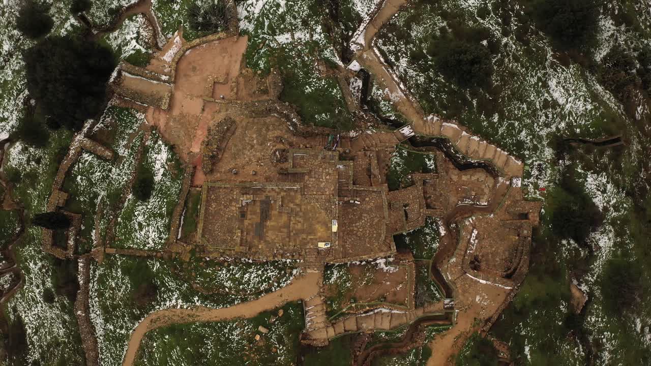 Aerial View of Ancient Ruins in Winter