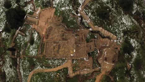 aerial view of ancient ruins in winter