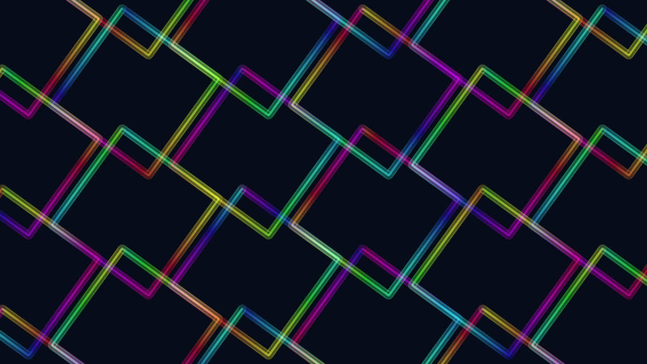 A visually striking image showcasing a geometric pattern made of colorful lines forming diamond shapes against a black backdrop