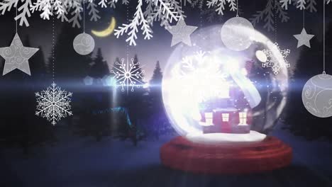 Animation-Von-Schnee,-Der-über-Schneeball-Und-Winterlandschaft-Fällt
