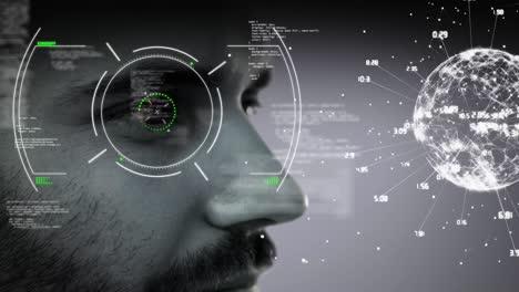 animation of scope scanning, network of connections and data processing over man