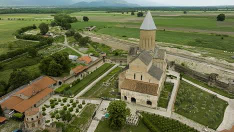 establishing shot of the remarkable alaverdi monastery with its own vineyard