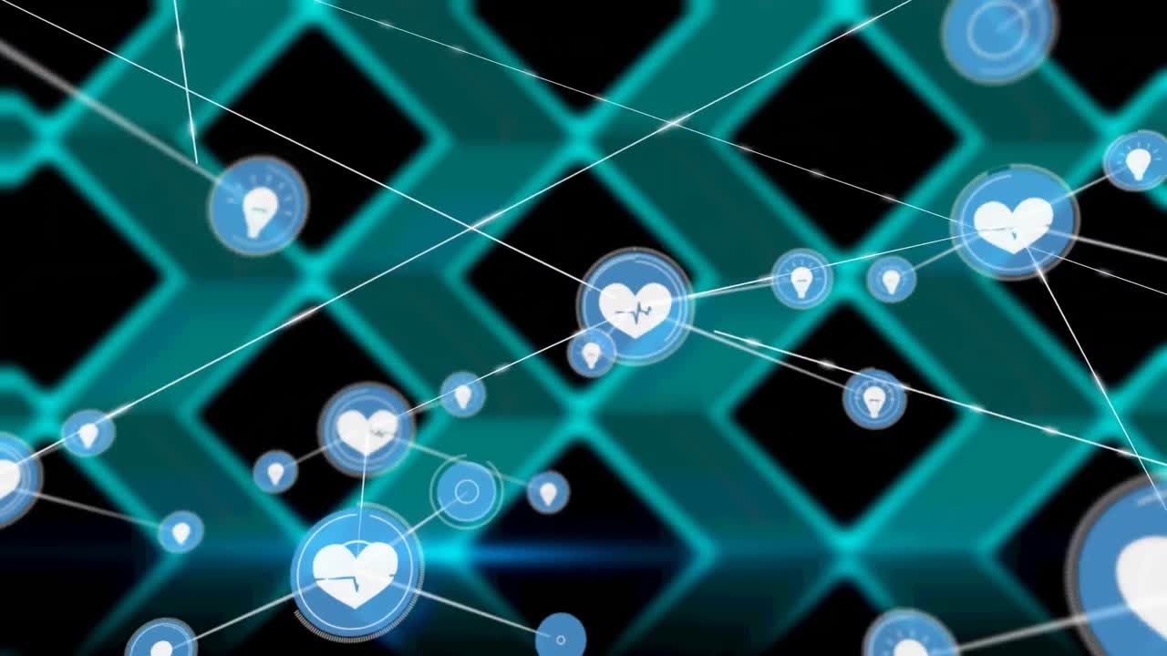 어두운 배경 위의 연결 네트워크의 애니메이션