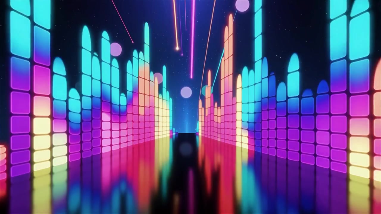 Futuristisk regnbuefarvet neon musik equalizer visualisering baggrund.