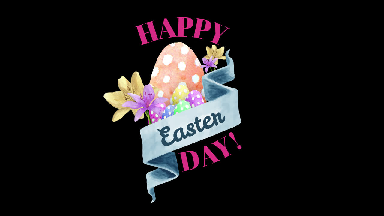 Auguri animati di buona Pasqua con uova ad acquerello e fiori