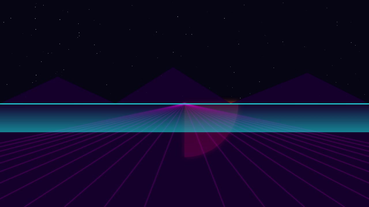 Retro Synthwave Style Landscape with Glowing Mountains and Grid