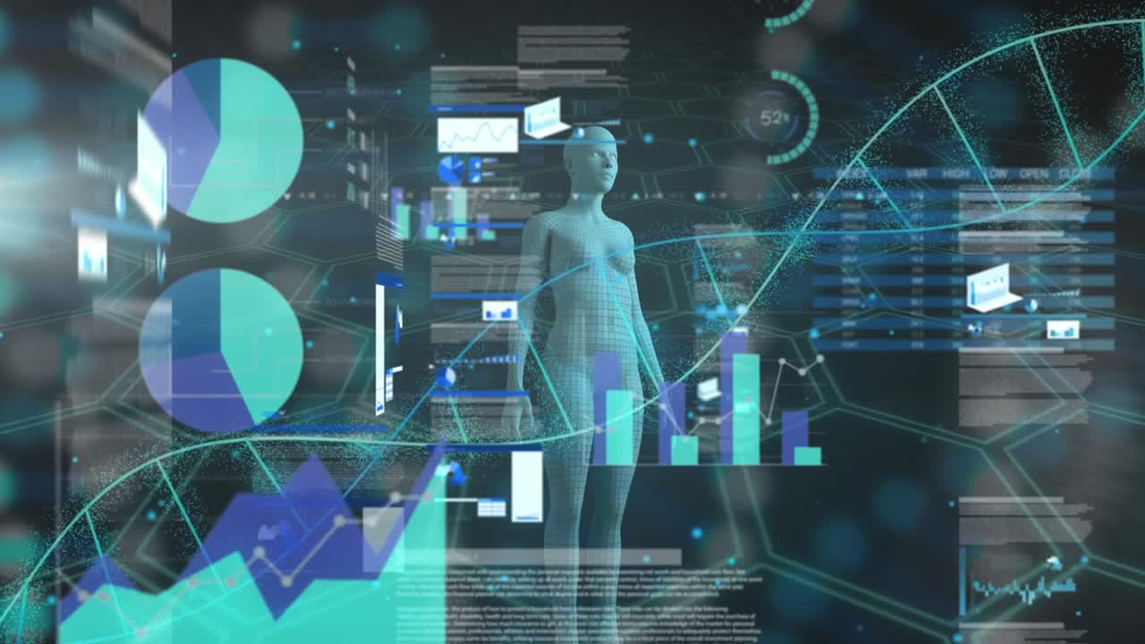 Animation of dna strand and digital human over data processing
