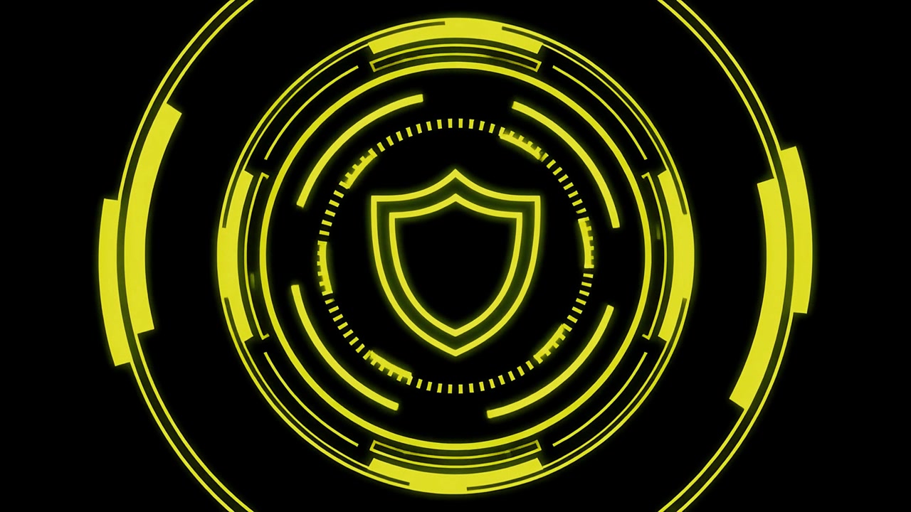 Glowing Yellow Shield Icon in a Digital HUD Animation