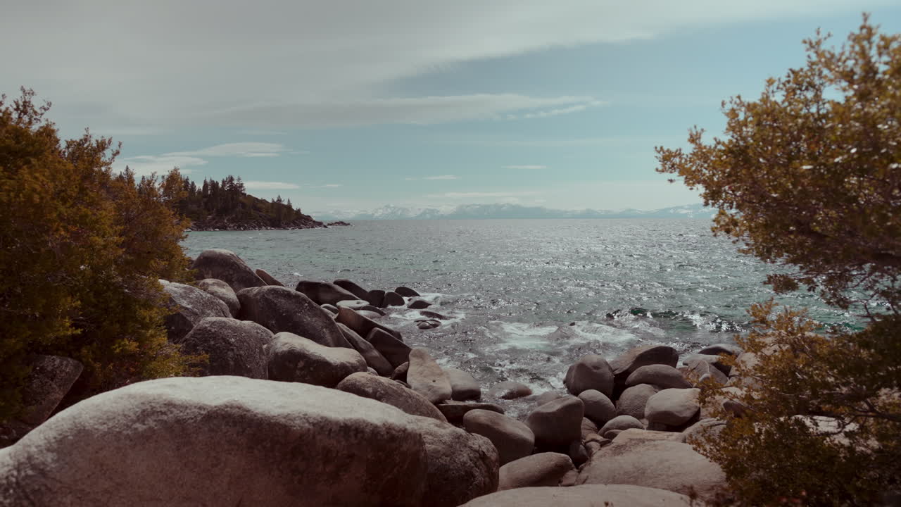 Beautiful Lake Scene with Rocks and Mountains