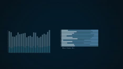 animation of multiple graphs and loading bars over abstract background