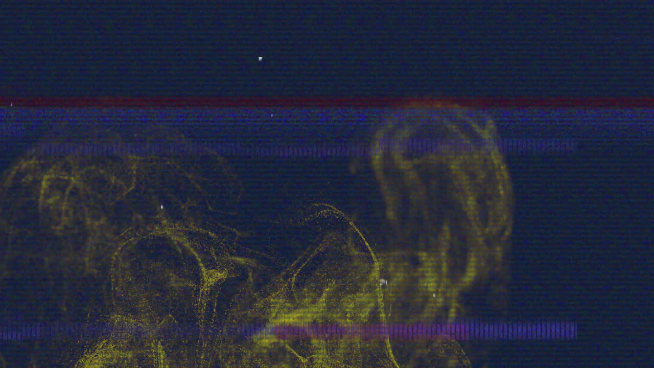 Animation of yellow abstract patterns with glitch effect and horizontal lines